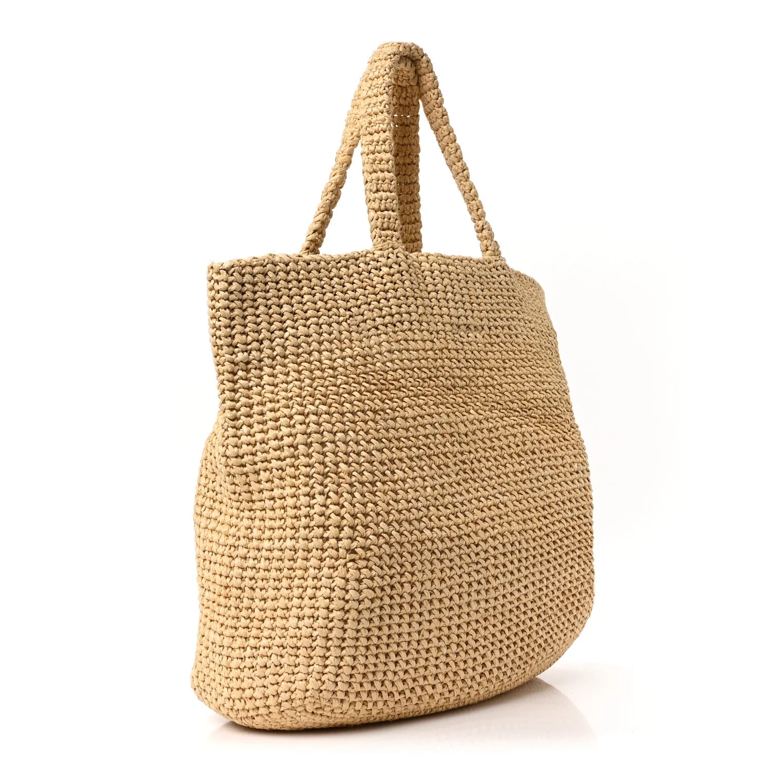 Yarn Raffia Effect Crochet Embroidered Logo Tote Naturale