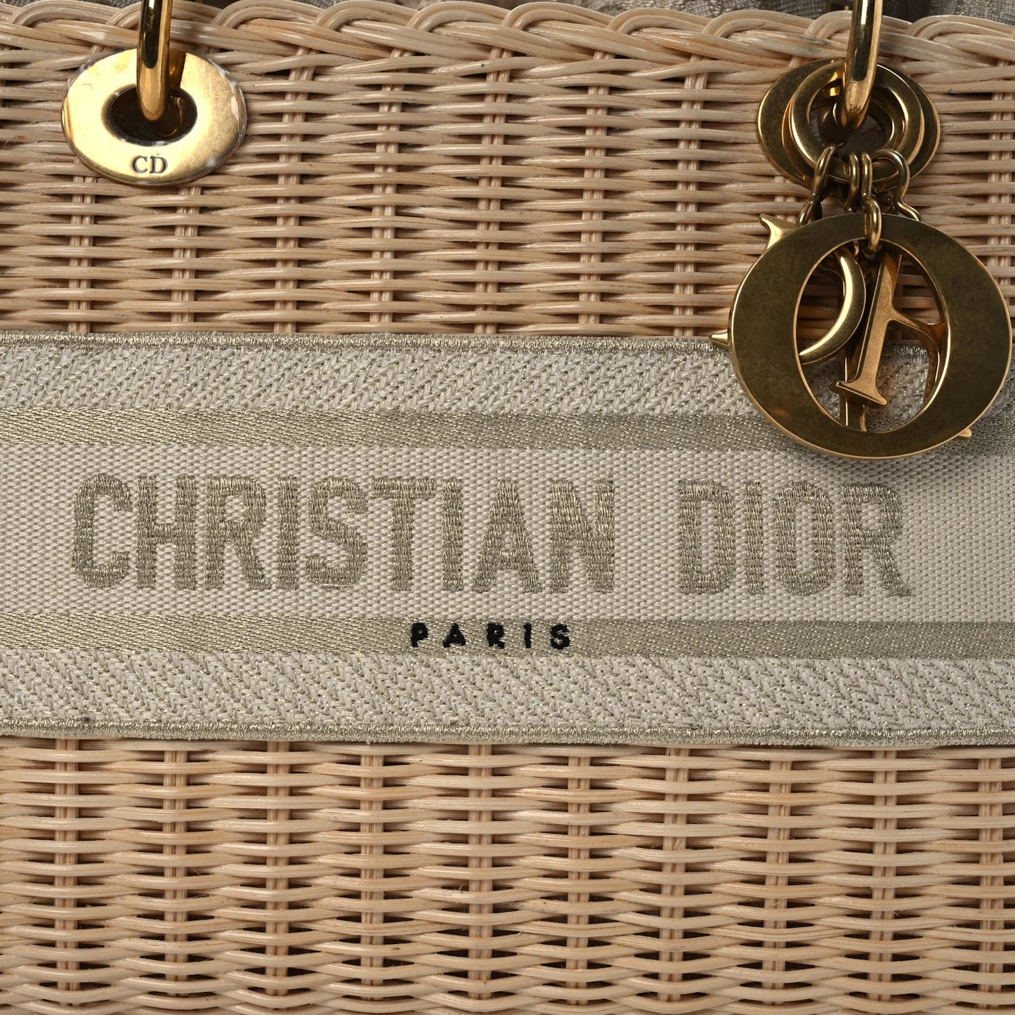 Wicker Oblique Medium Lady Dior Bag Beige