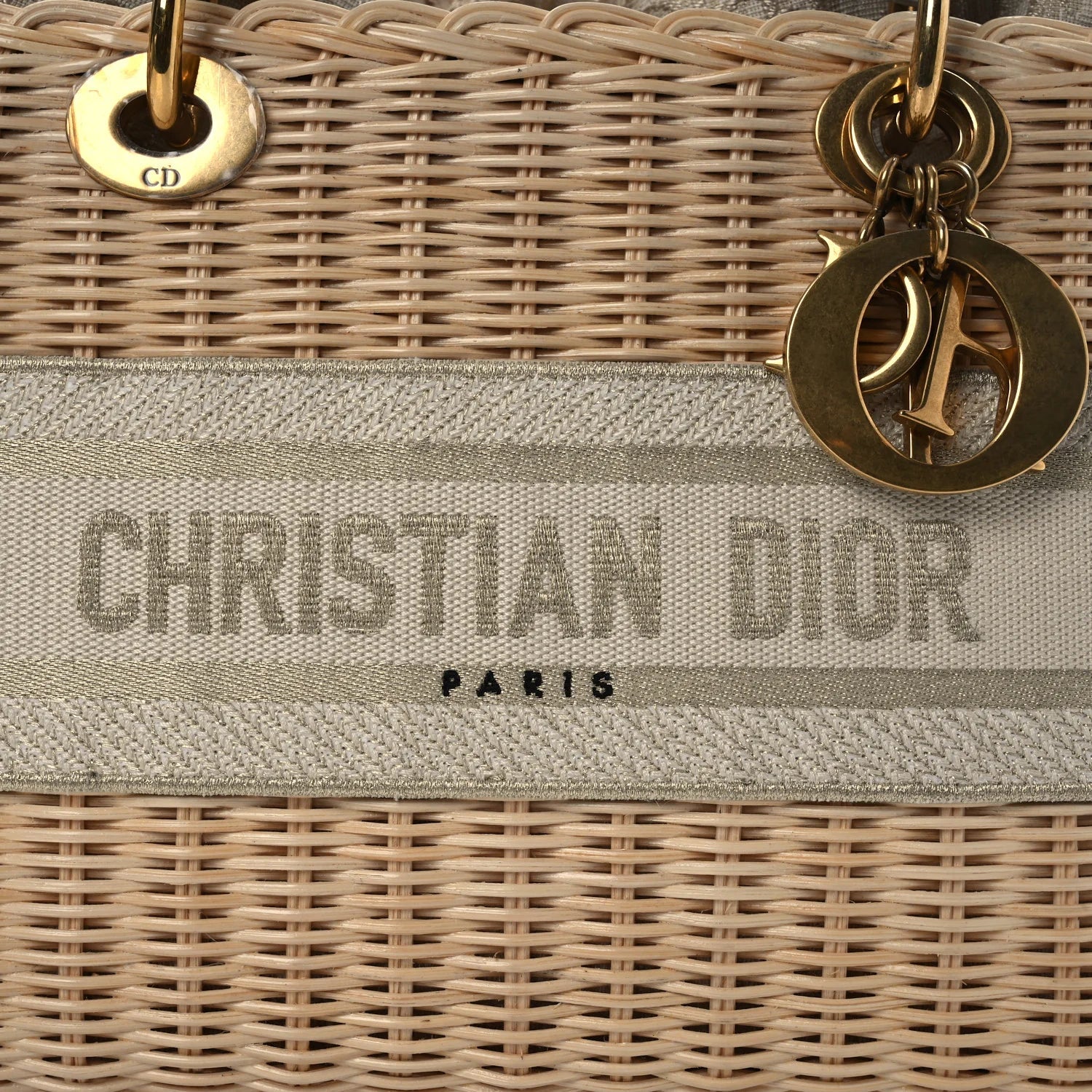 Wicker Oblique Medium Lady Dior Bag Beige