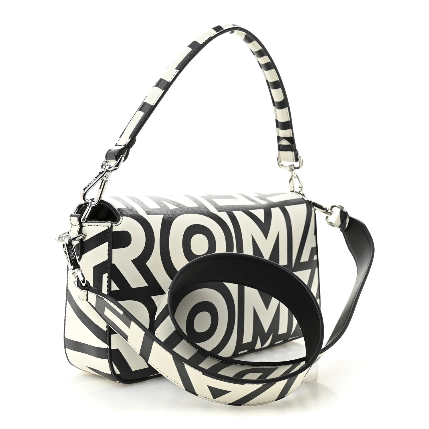 X MARC JACOBS Vitello Seta Logo Print Baguette White Black