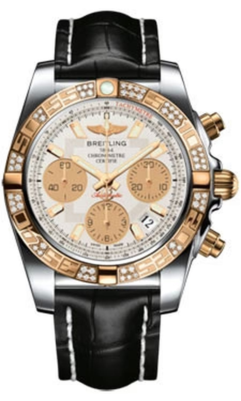 '- Chronomat 41 Steel and Gold Diamond Bezel - Croco Strap