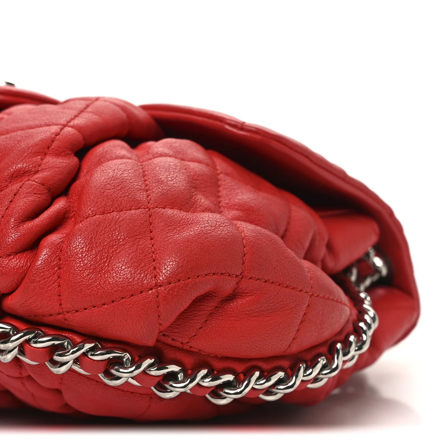 Washed Lambskin Quilted Medium Chain around Messenger Red