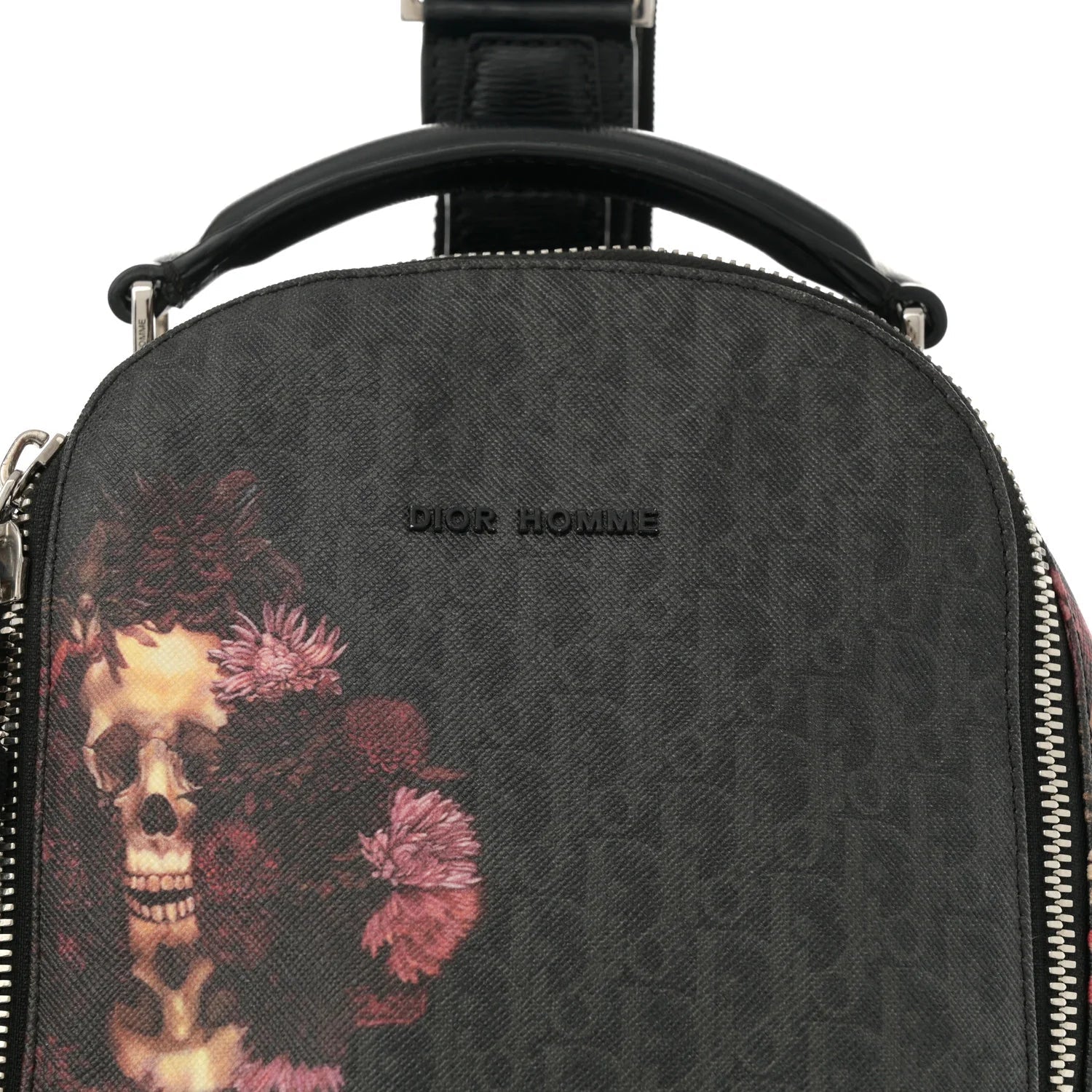 X Toru Kamei Coated Canvas Floral Skull Sling Backpack Grey Multicolor