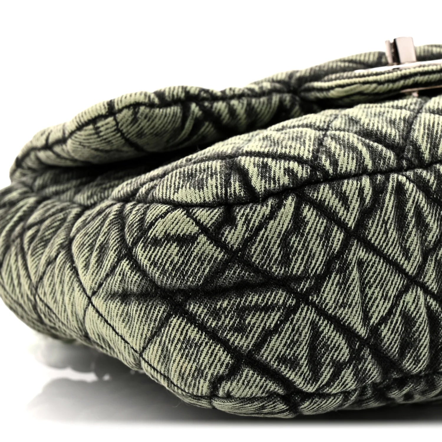 Washed Denim Quilted Small Denimpression Flap Green Black