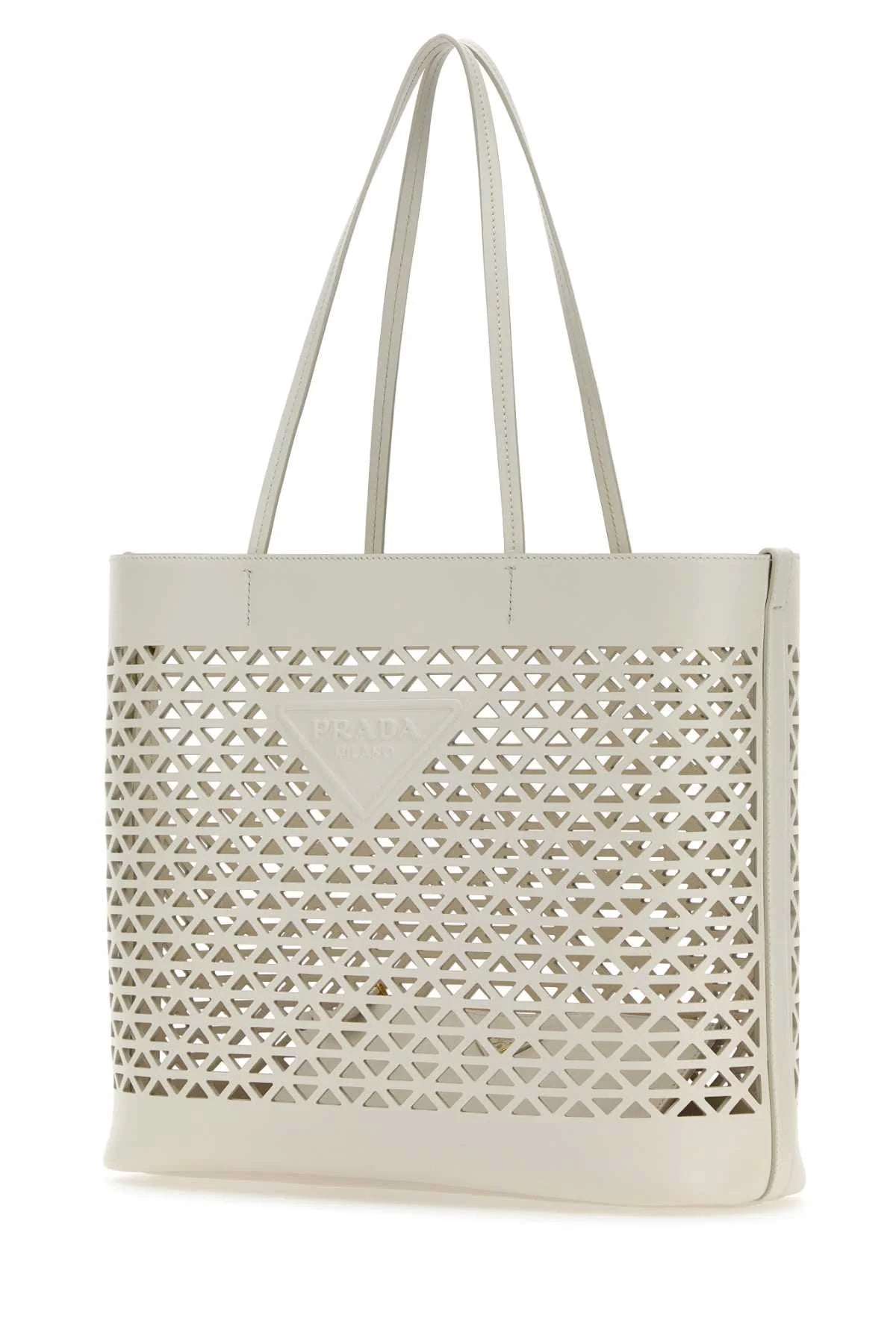 WHITE LEATHER SHOPPING BAG