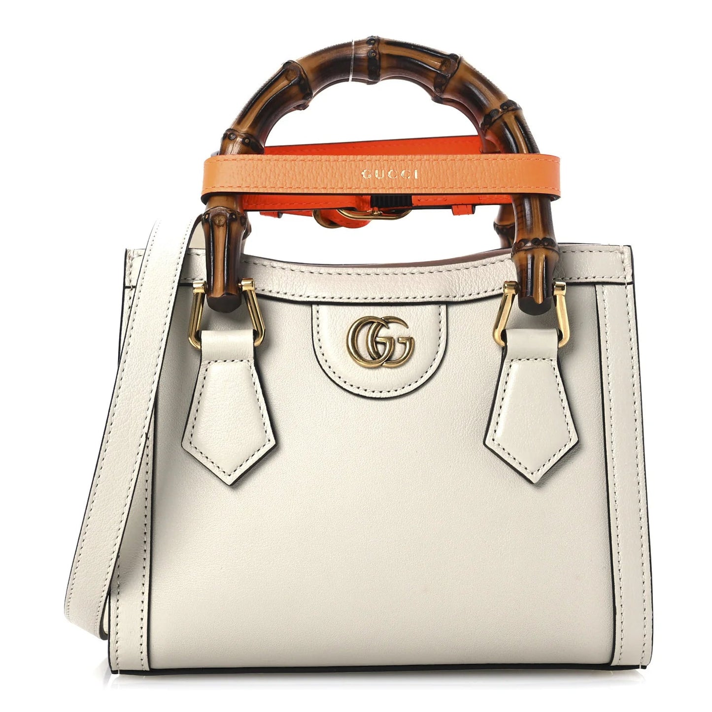 Wonka Grain Calfskin Mini Diana Tote Bag Mystic White Orange Fluo