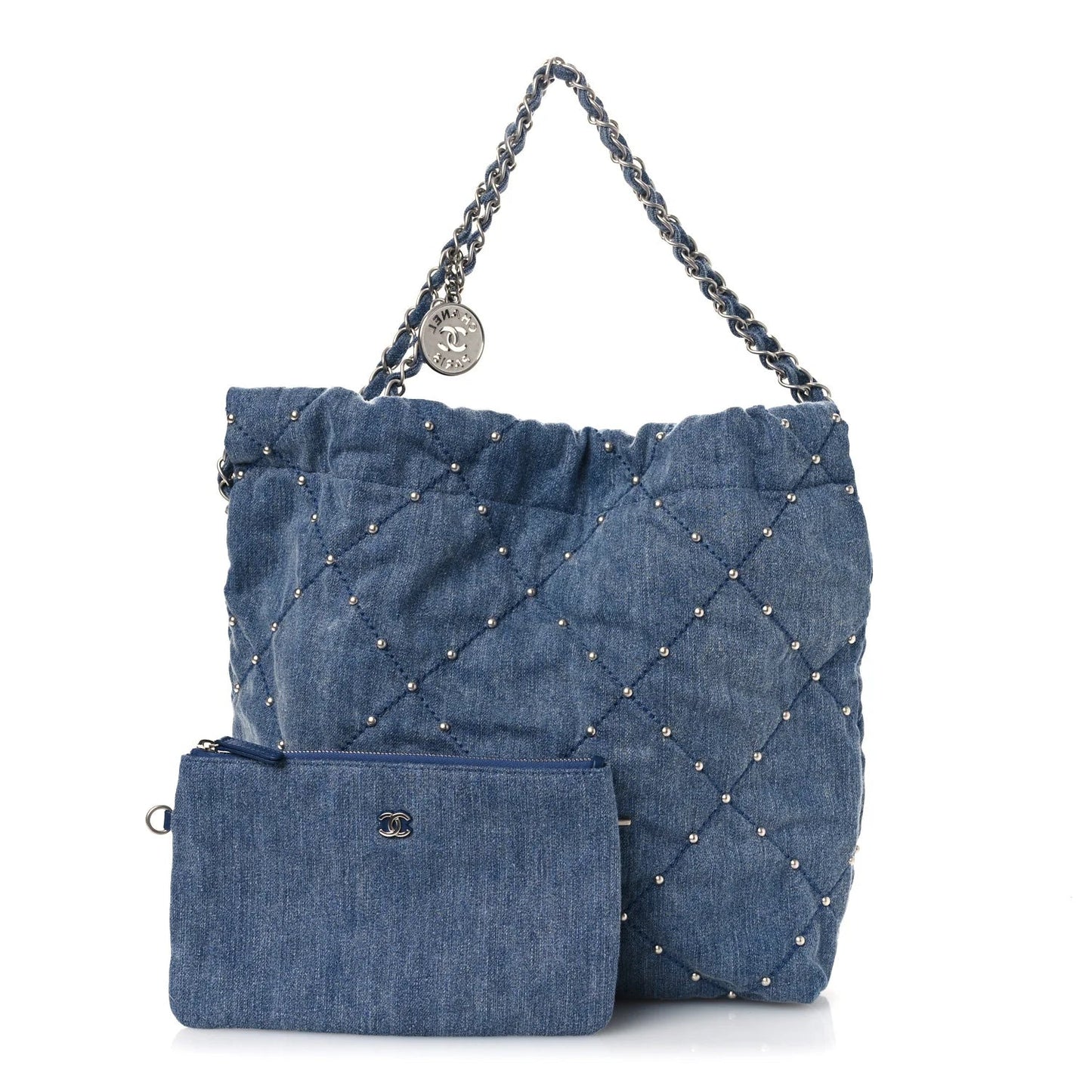 Washed Denim Quilted Studded Small  22 Blue