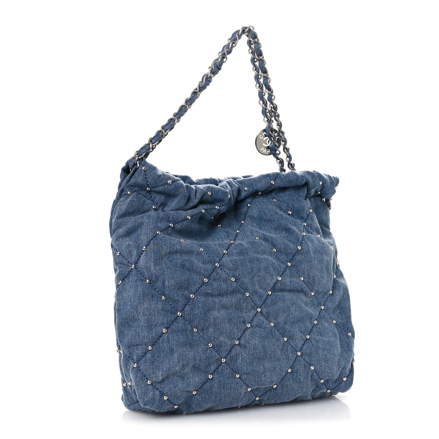 Washed Denim Quilted Studded Small  22 Blue