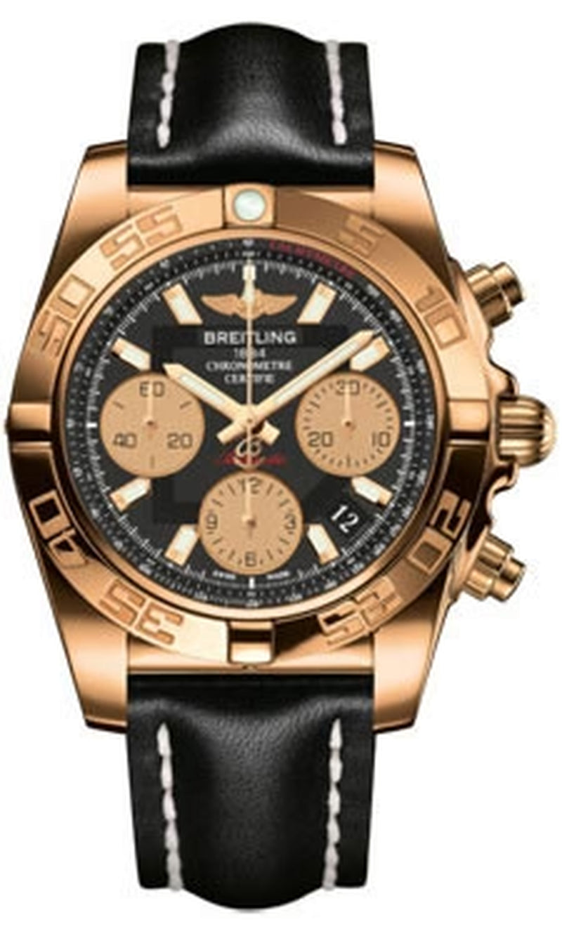 '- Chronomat 41 Rose Gold Polished Bezel - Leather Strap