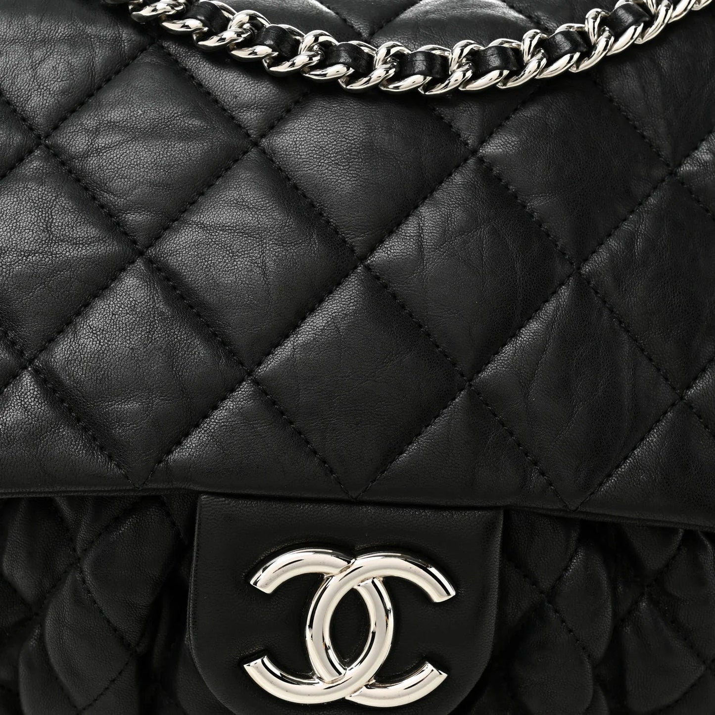 Washed Lambskin Quilted Large Chain around Messenger Black