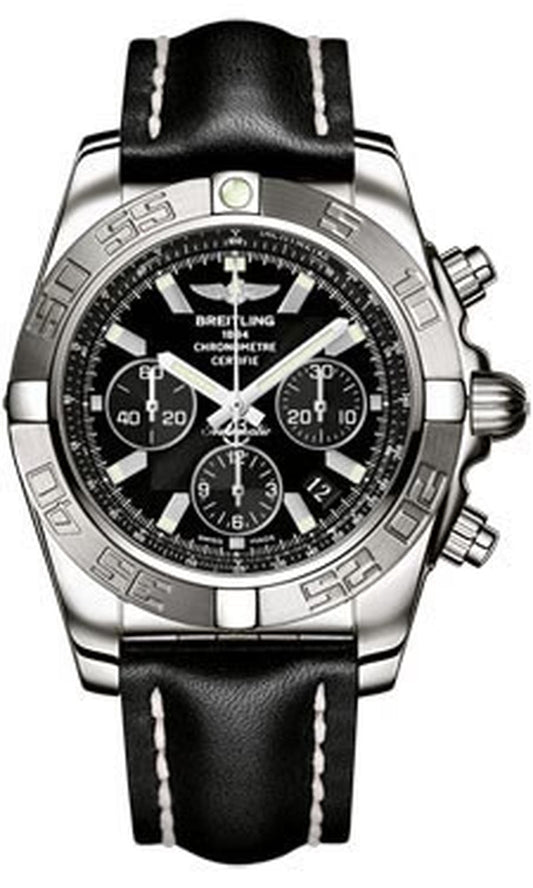 '- Chronomat 44 White Gold Polished Bezel - Leather Strap