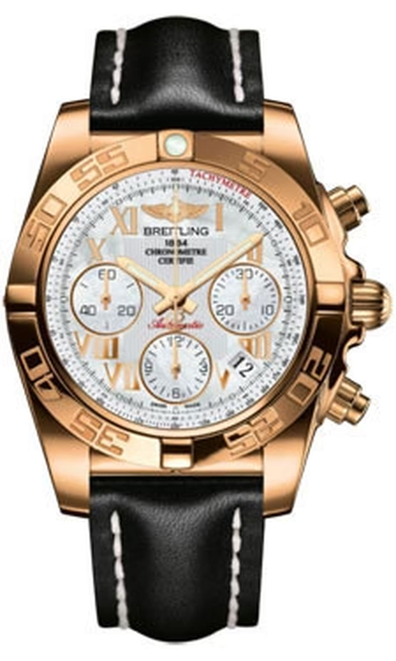 '- Chronomat 41 Rose Gold Polished Bezel - Leather Strap
