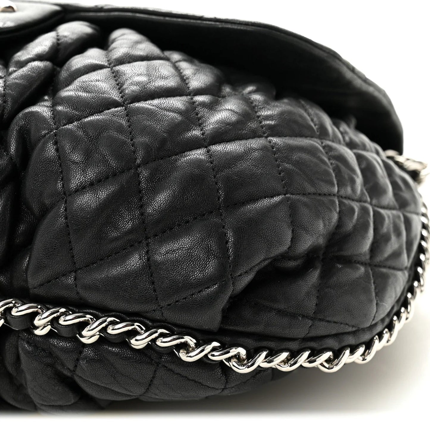 Washed Lambskin Quilted Large Chain around Messenger Black