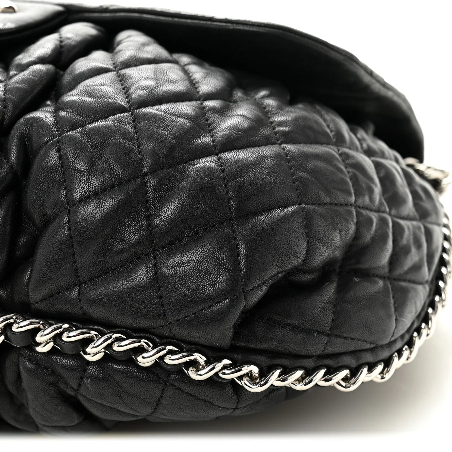 Washed Lambskin Quilted Large Chain around Messenger Black
