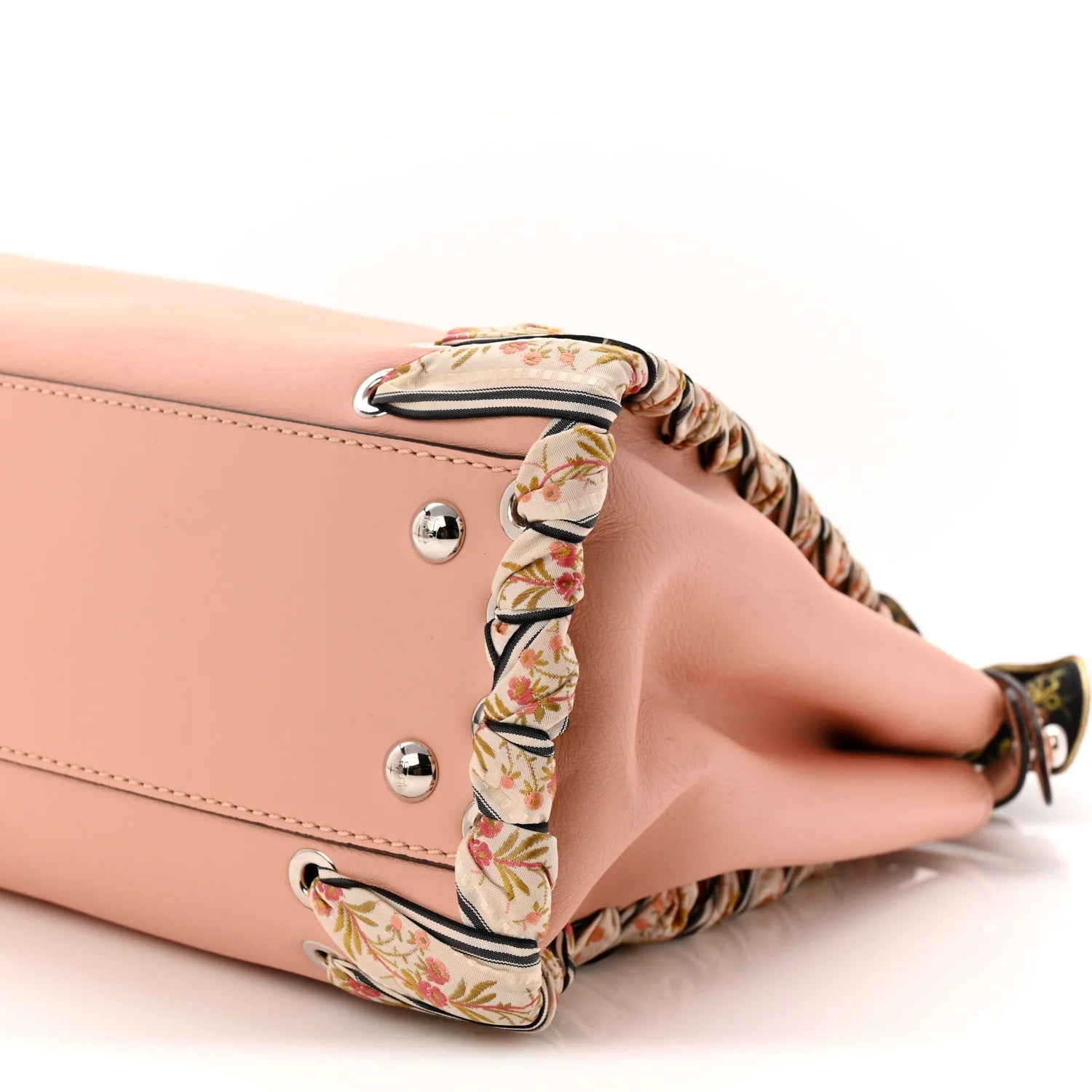 Vitello Seta Shiny Nappa Ribbon Lace up Floral Medium Peekaboo Iconic Satchel Baby Pink Multicolor