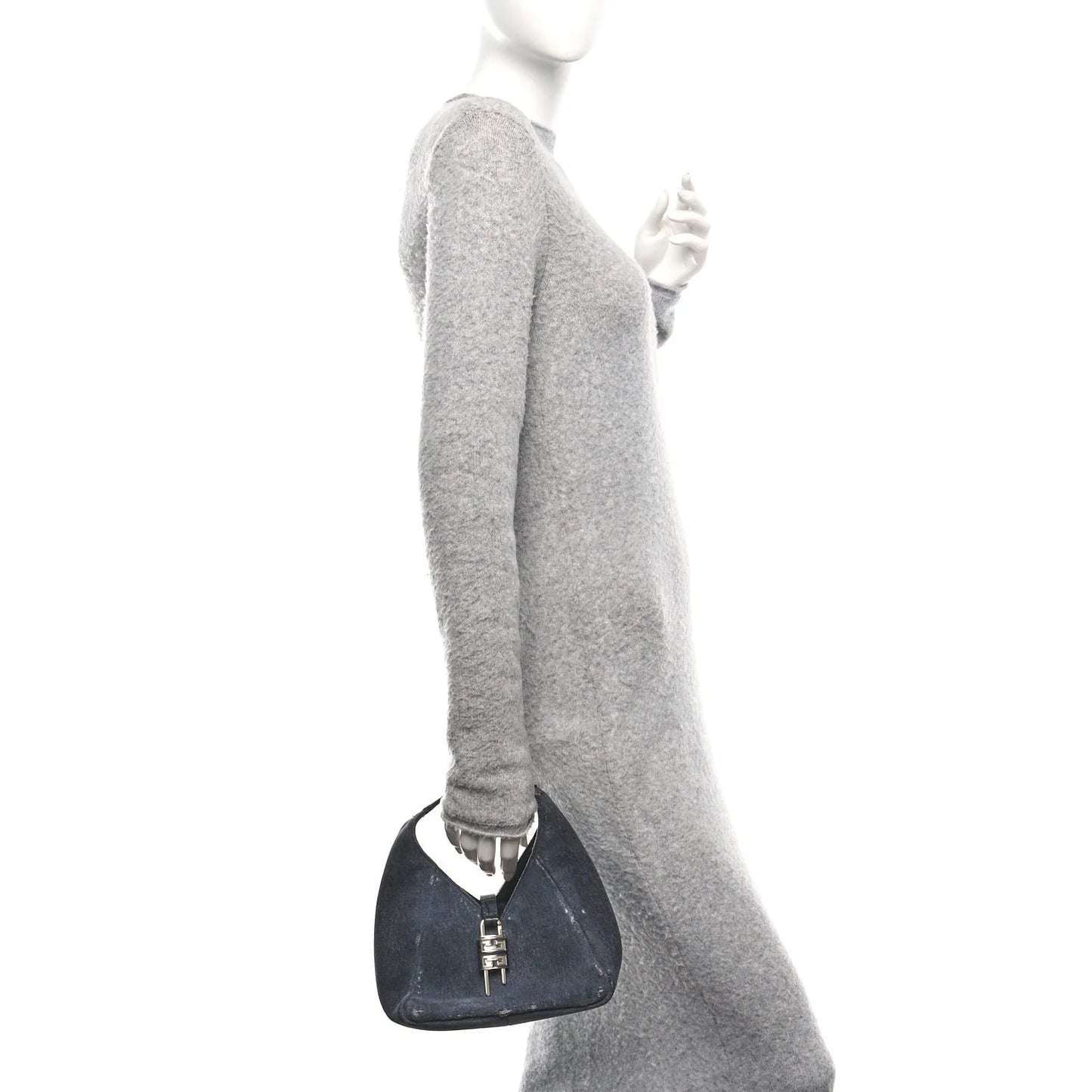 Washed Denim Calfskin Crocodile Embossed Mini G-Lock Hobo Black