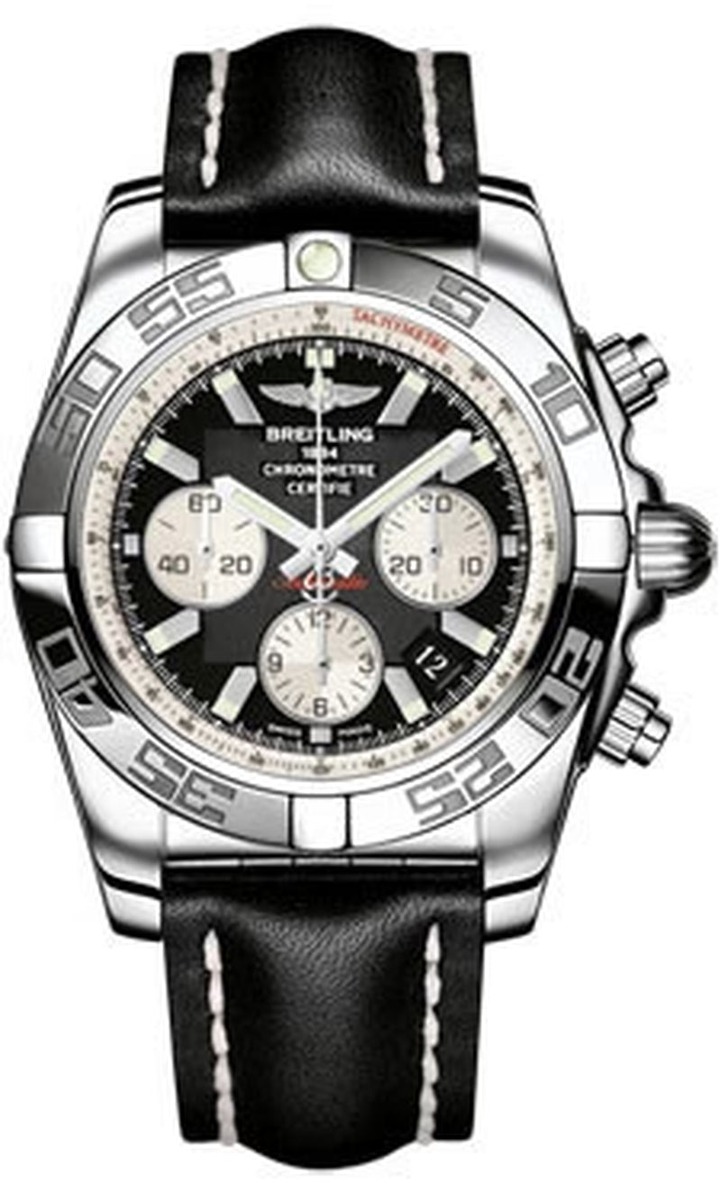 '- Chronomat 44 Steel Polished Bezel - Leather Strap