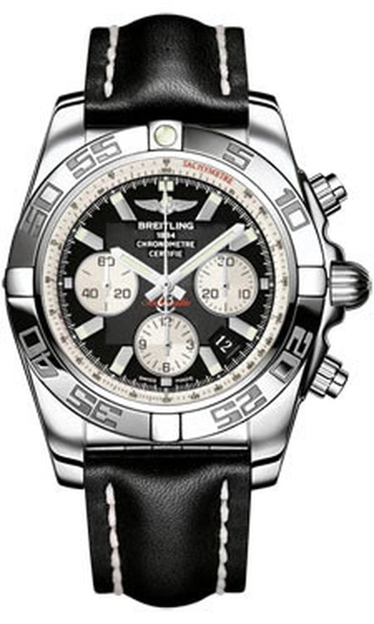 '- Chronomat 44 Steel Polished Bezel - Leather Strap