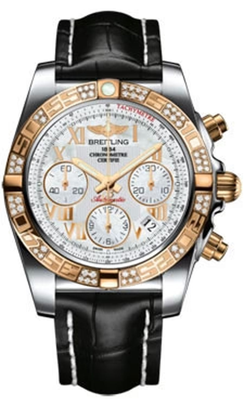 '- Chronomat 41 Steel and Gold Diamond Bezel - Croco Strap