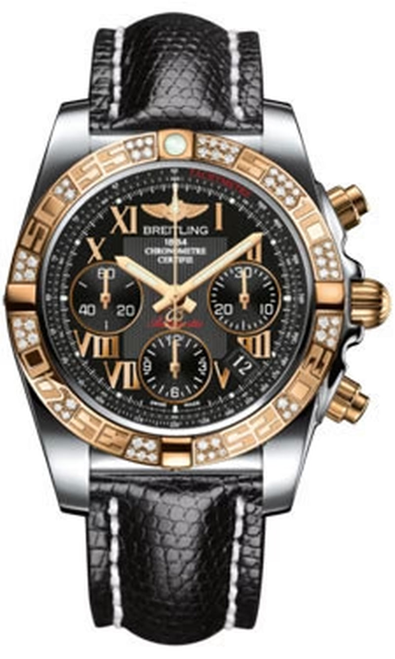 '- Chronomat 41 Steel and Gold Diamond Bezel - Lizard Strap