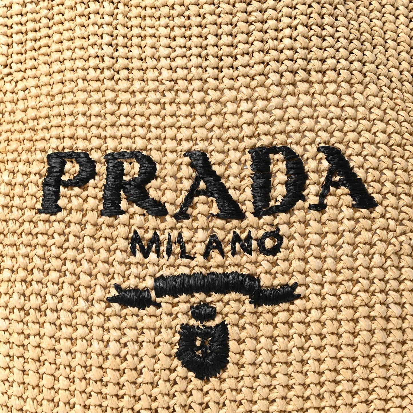 Yarn Raffia Effect Crochet Embroidered Logo Tote Naturale