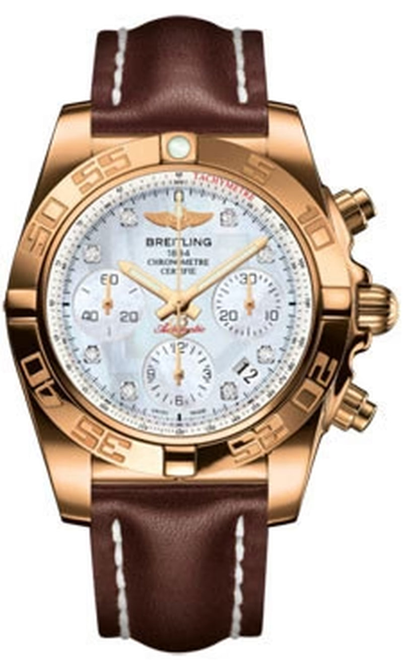 '- Chronomat 41 Rose Gold Polished Bezel - Leather Strap