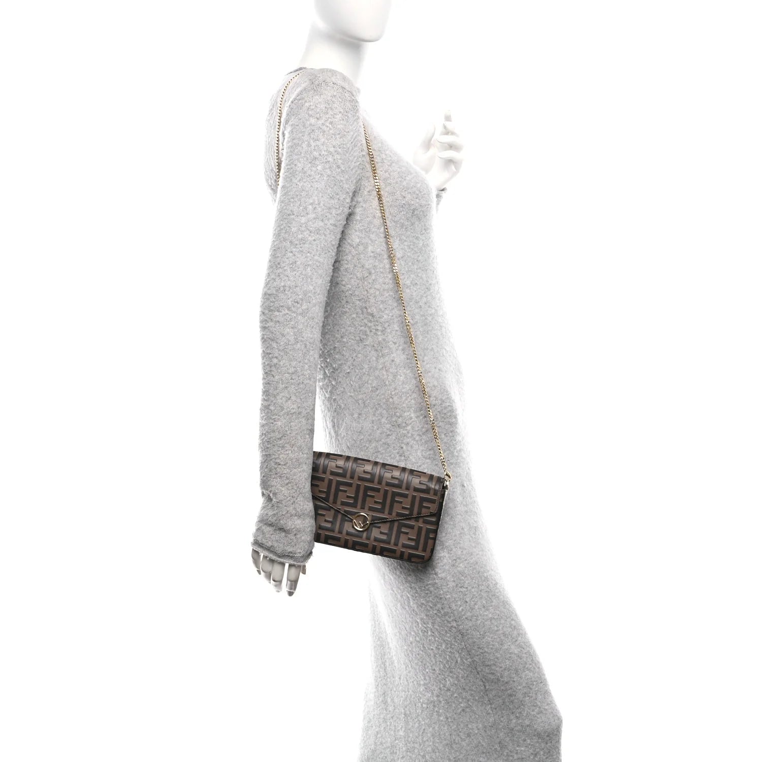 Vitello Soft F Is  Bi-Color FF 1974 Embossed Envelope Wallet on Chain with Pouches Maya Black