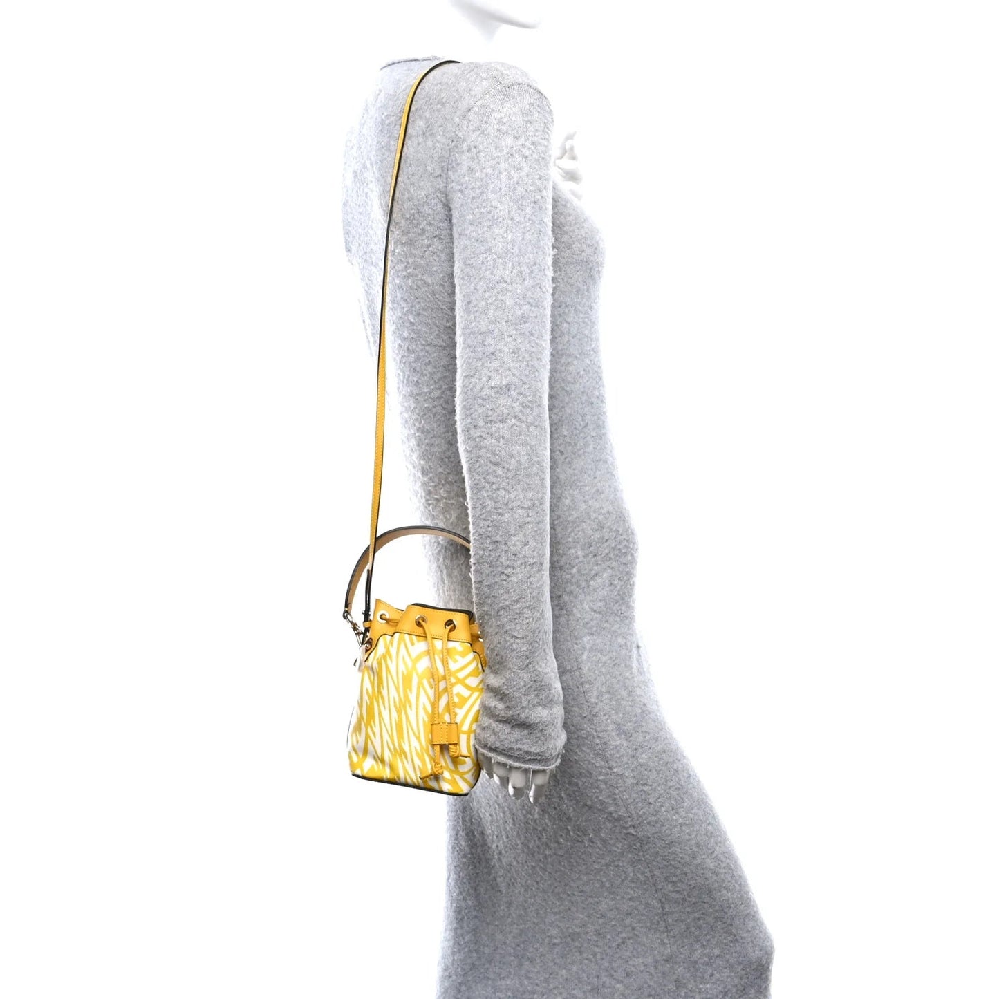 X SARAH COLEMAN Glazed Canvas Vitello King F Is  FF Vertigo Mini Mon Tresor Bucket Bag Mimosa White