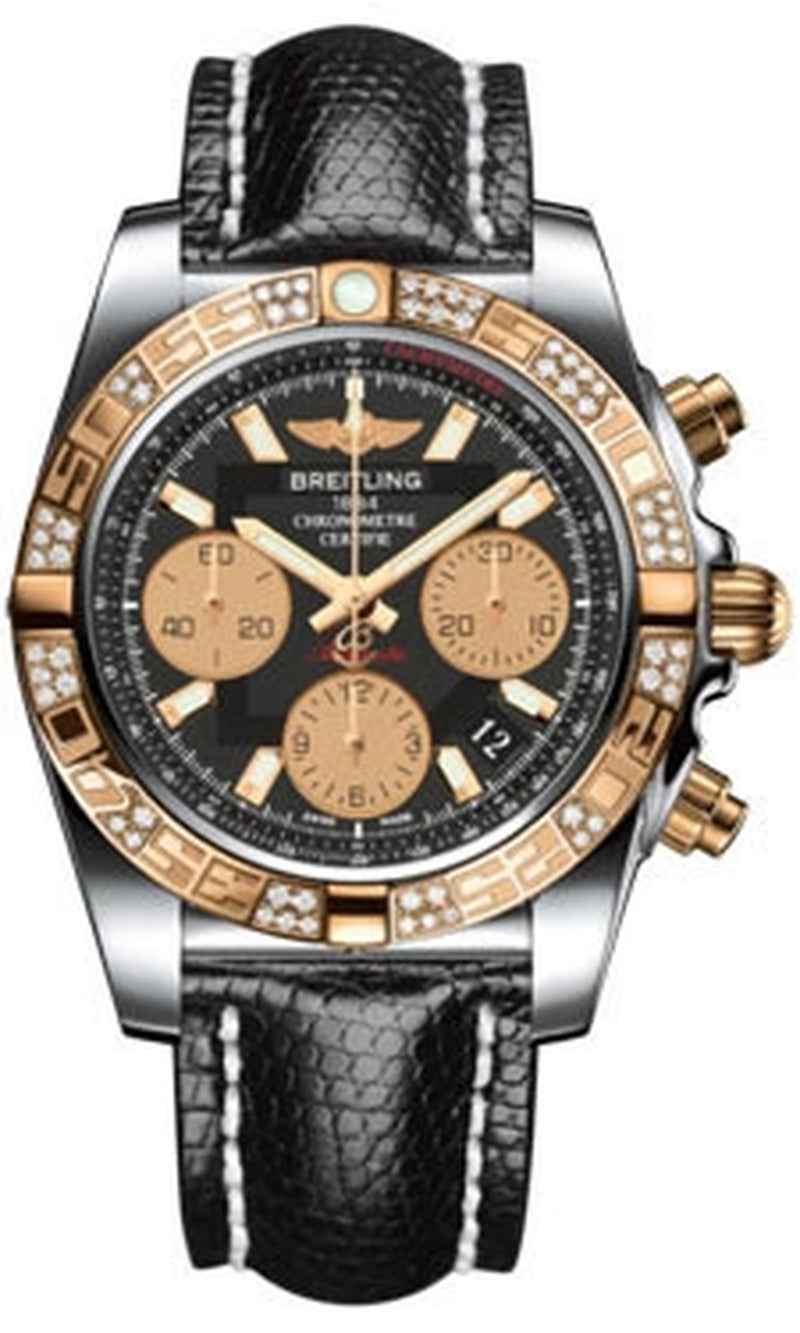 '- Chronomat 41 Steel and Gold Diamond Bezel - Lizard Strap