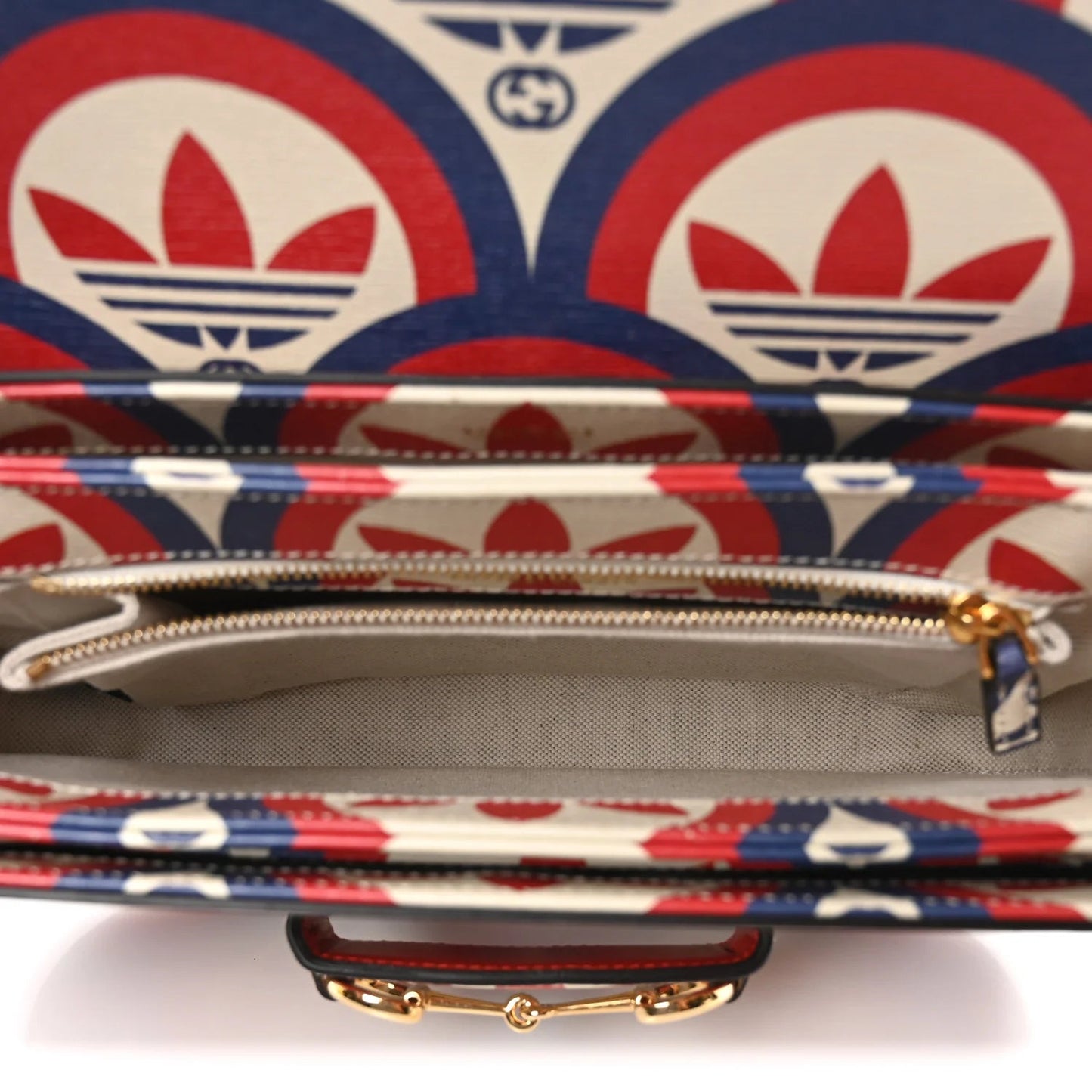 X adidas Shangai Calfskin Web Trefoil Interlocking G Small Horsebit 1955 Shoulder Bag Red White Blue