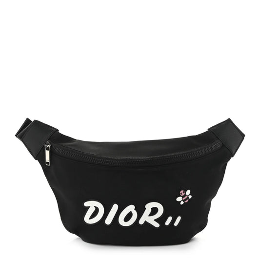X KAWS Nylon Calfskin Bee Belt Bag Black