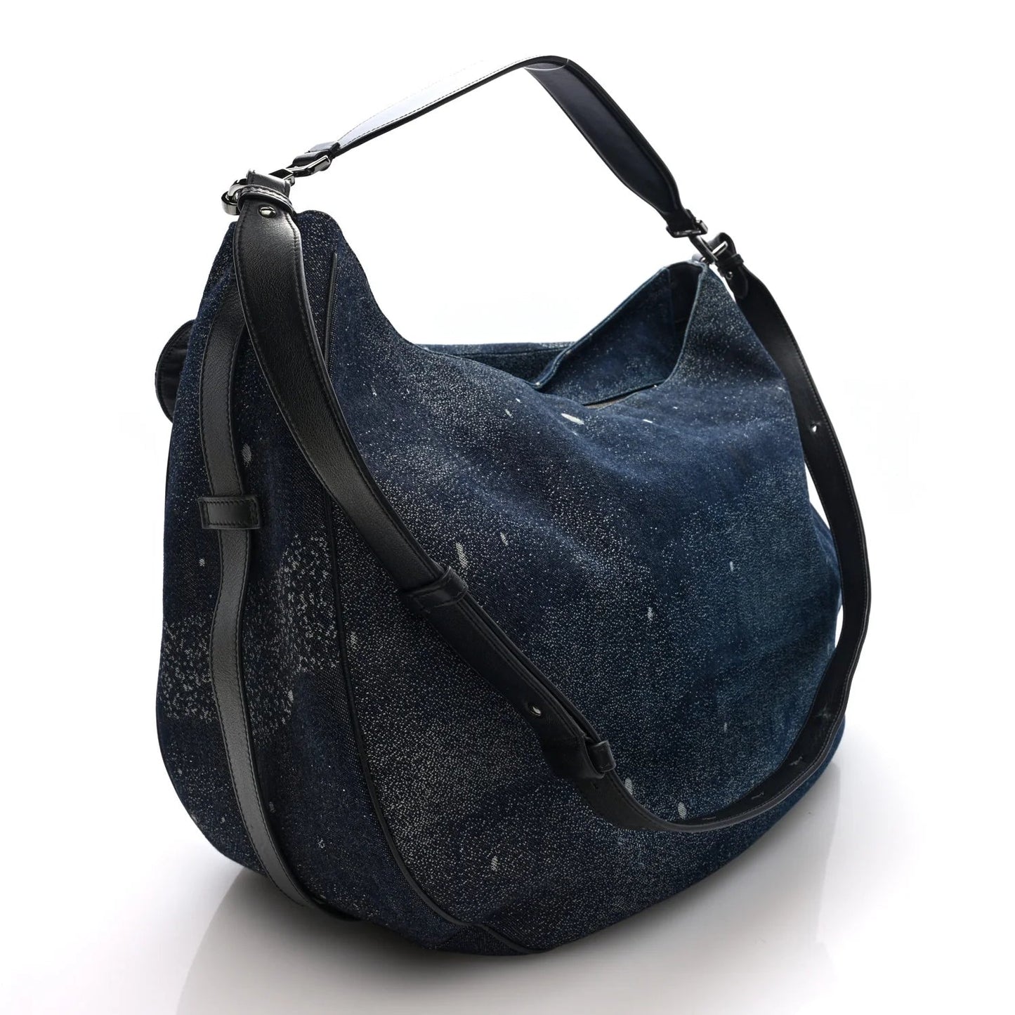 X PETER DOIG Denim Printed Saddle Soft Bag Black Multicolor