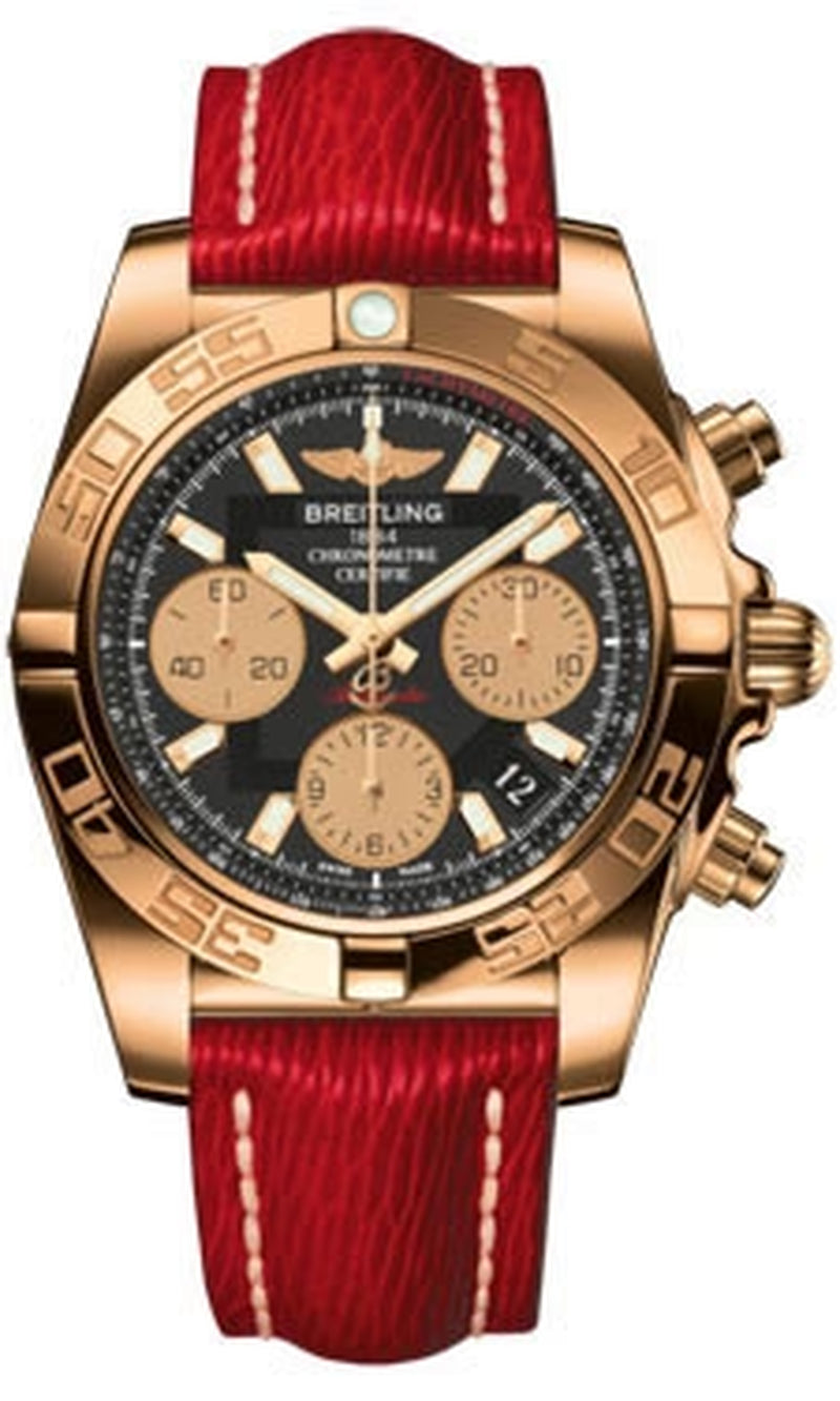 '- Chronomat 41 Rose Gold Polished Bezel - Sahara Leather Strap