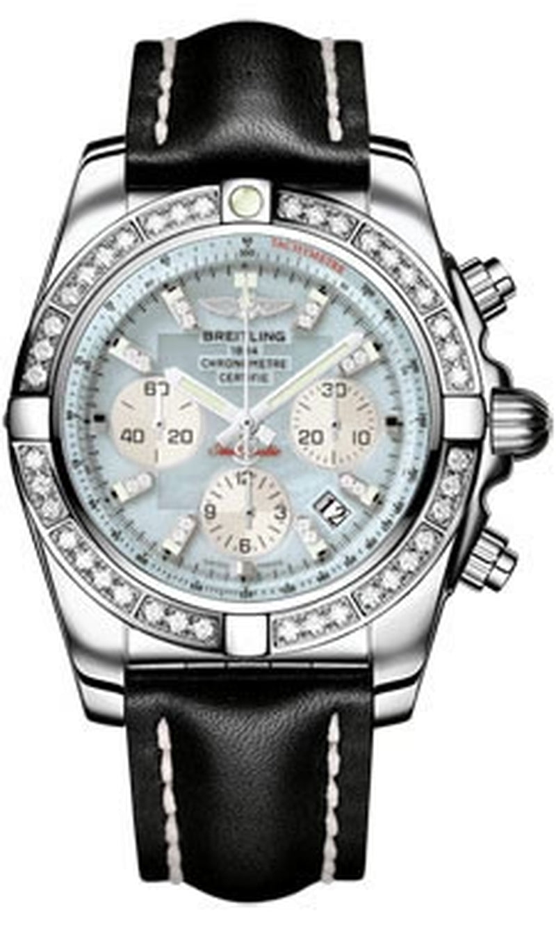 '- Chronomat 44 Steel 40 Diamond Bezel - Leather Strap