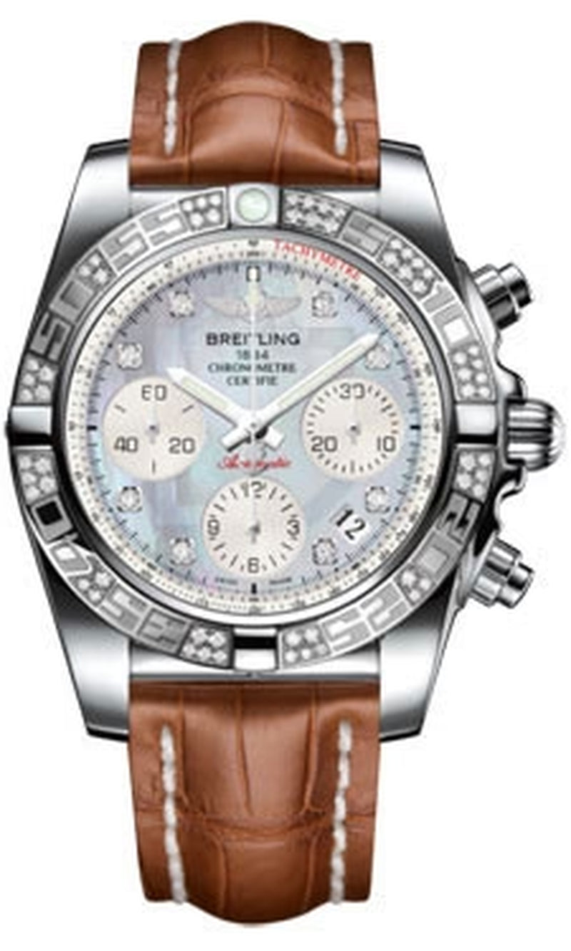 '- Chronomat 41 Steel Diamond Bezel - Croco Strap