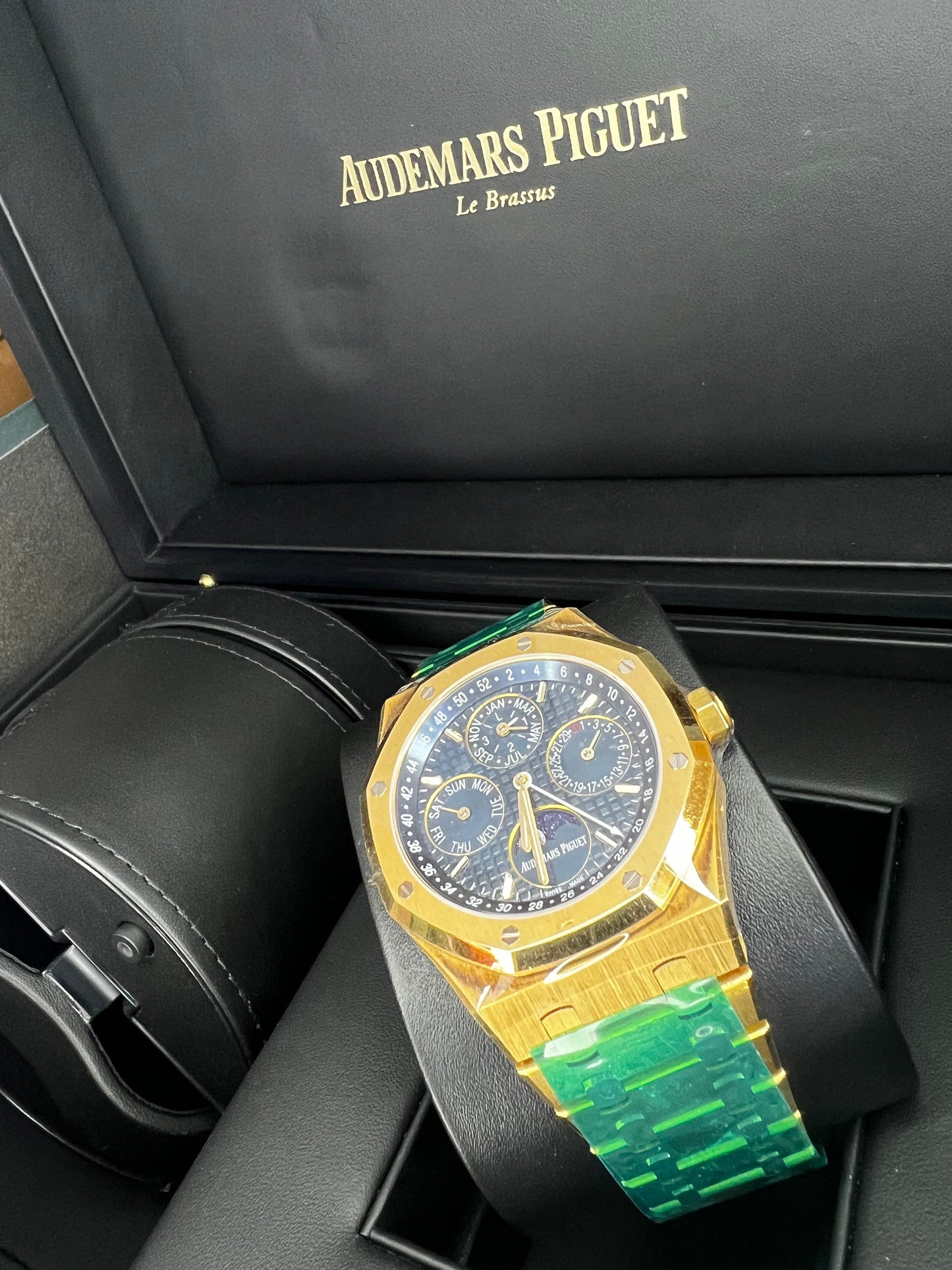 Audemars Piguet Royal Oak Perpetual Calendar Watch 26574BA.OO.1220BA.01 Yellow Gold Blue Dial Moonphase