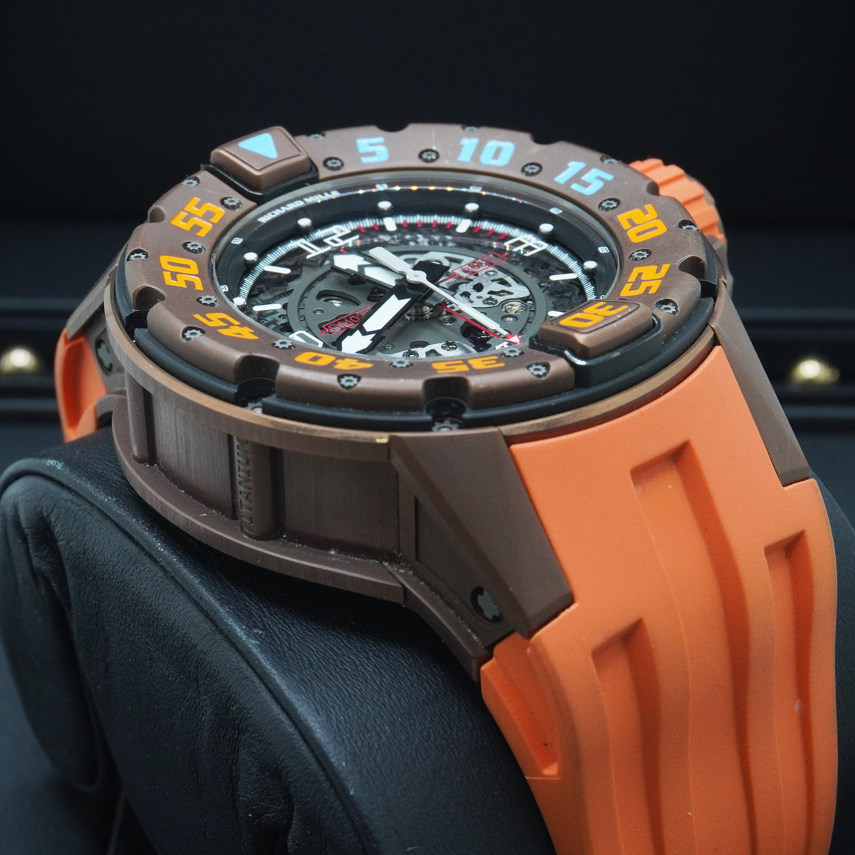 RM028  Brown Titanium on Orange Rubber Strap with Skeleton Dial Pre-owned