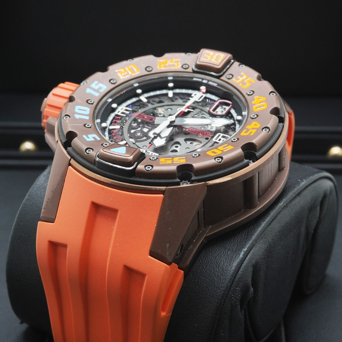 RM028  Brown Titanium on Orange Rubber Strap with Skeleton Dial Pre-owned