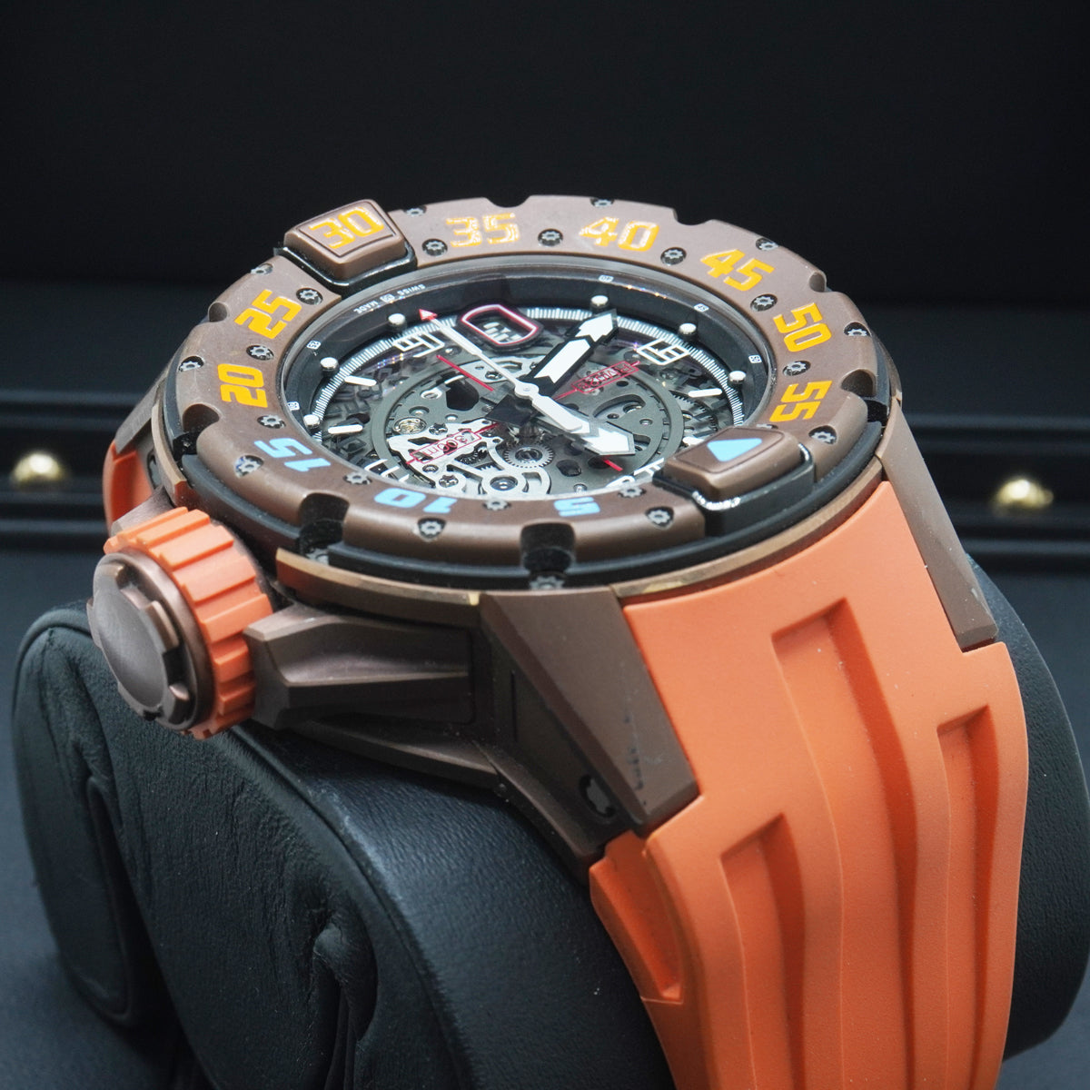 RM028  Brown Titanium on Orange Rubber Strap with Skeleton Dial Pre-owned