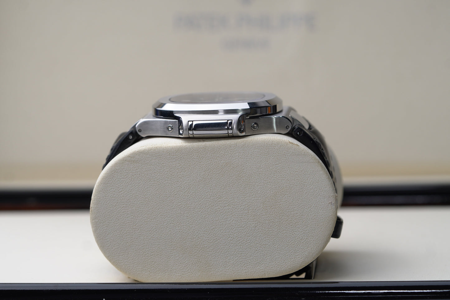 Patek Philippe Nautilus 40.5 mm Black Dial Stainless Steel   Leather Strap 5726A-001