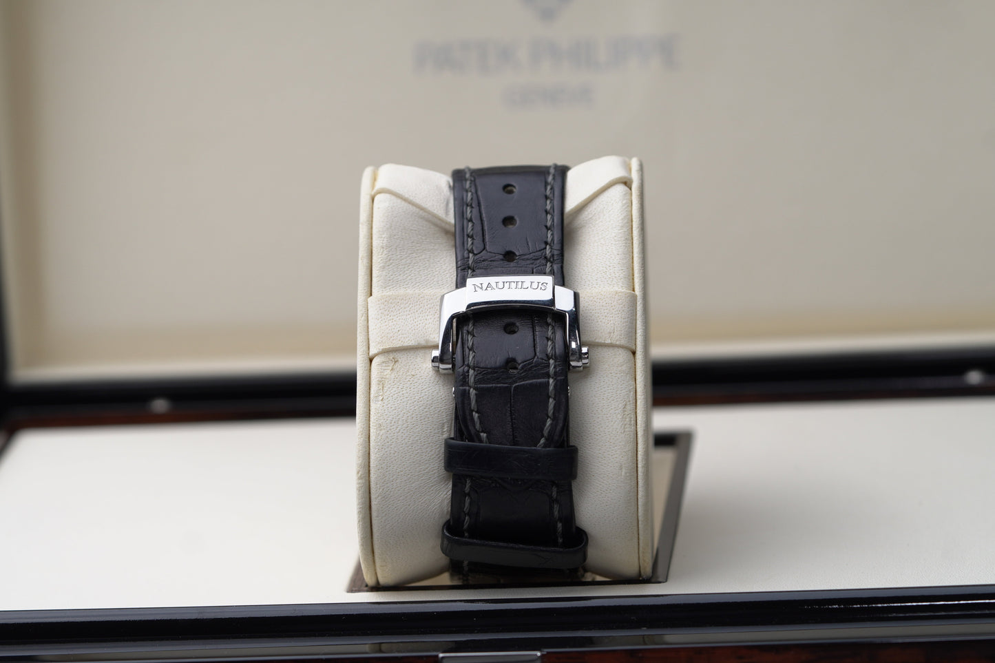 Patek Philippe Nautilus 40.5 mm Black Dial Stainless Steel   Leather Strap 5726A-001