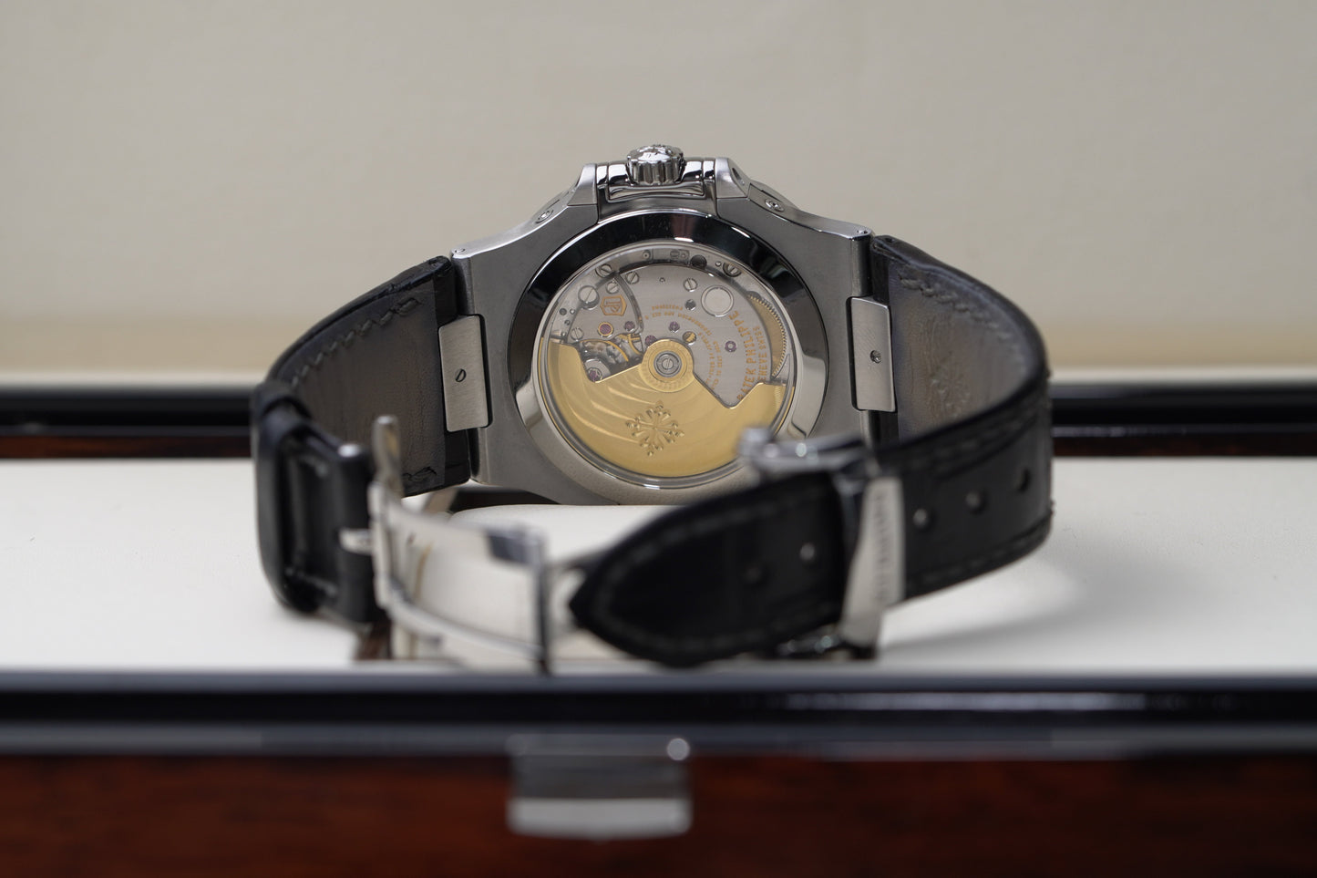 Patek Philippe Nautilus 40.5 mm Black Dial Stainless Steel   Leather Strap 5726A-001