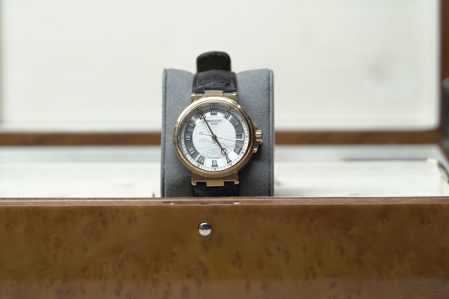 Breguet Marine 40 mm Silver Dial 18k Rose Gold Brown Leather Strap 5517BR/12/9ZU