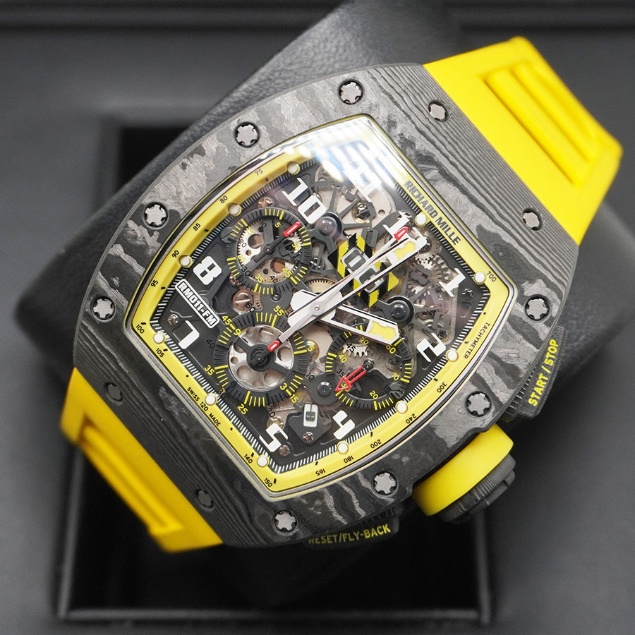 Richard Mille Chronograph RM11-FM Carbon Yellow Storm 50mm Openworked Dial