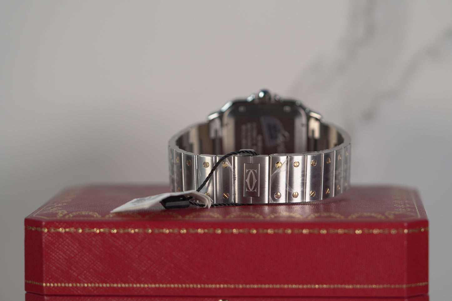 Cartier Santos Large 47.5 mm x 39.8 mm Yellow Gold Silver Dial Steel Bracelet W2SA0009