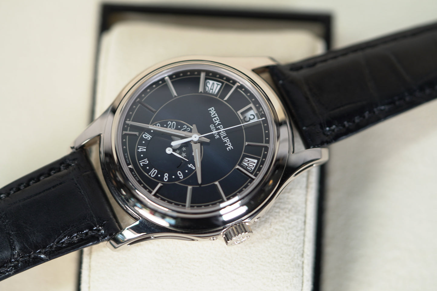 Patek Philippe Complications 40 mm Blue Dial 18K White Gold   Leather Strap 5205G-013