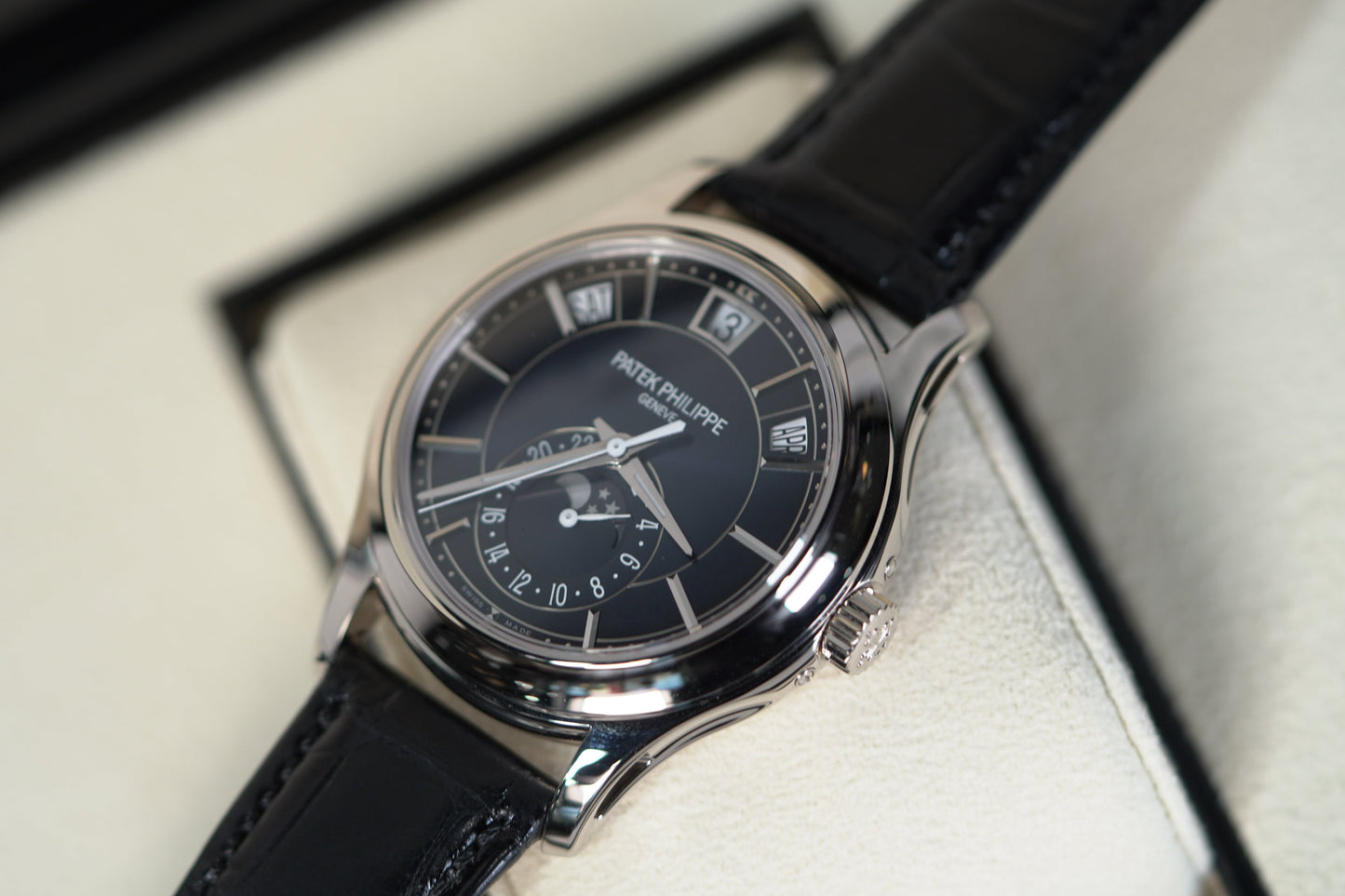 Patek Philippe Complications 40 mm Blue Dial 18K White Gold   Leather Strap 5205G-013