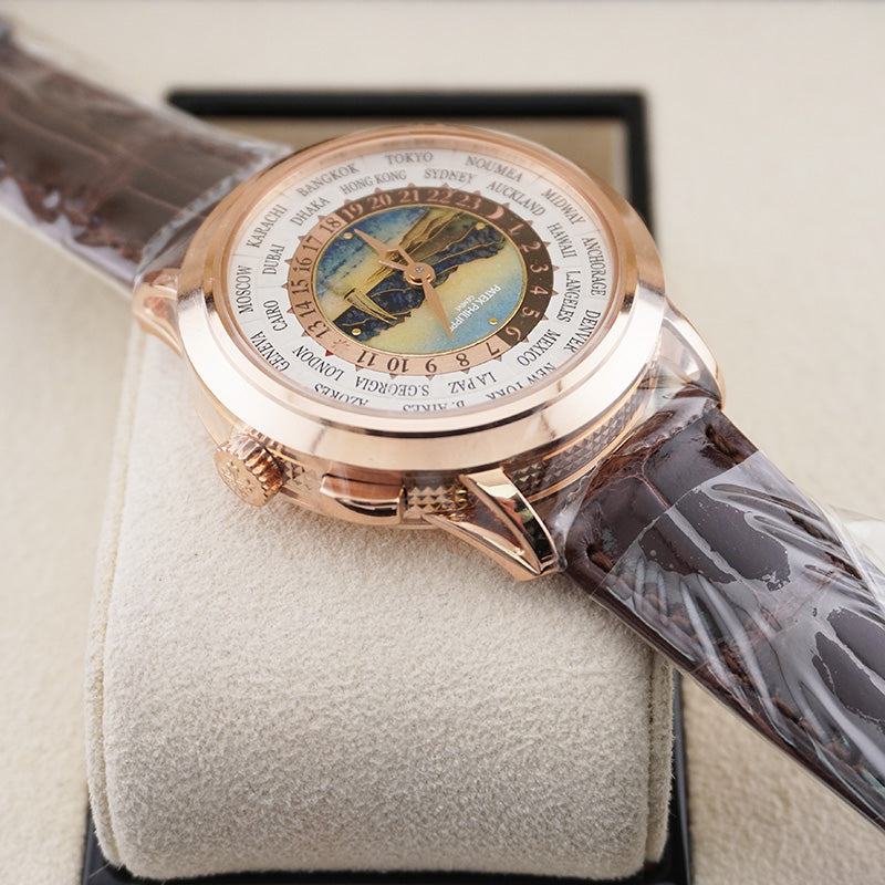 Patek Philippe World Time Complication 40mm 5531R Cloisonné Enamel Center Lavaux Landscape Dial