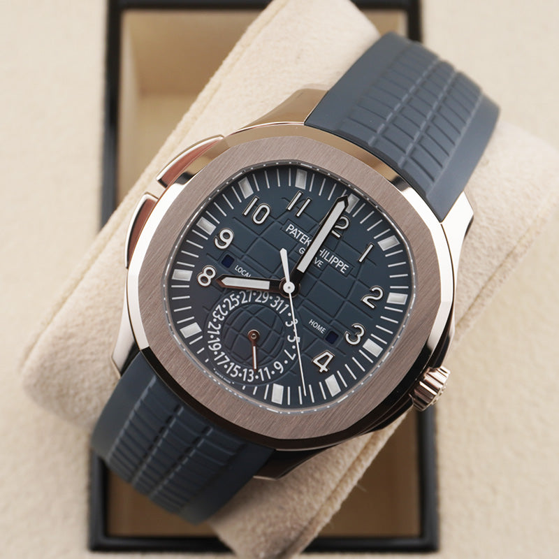 Patek Philippe Aquanaut White Gold Travel Time Baby Blue Dial 5164G-001