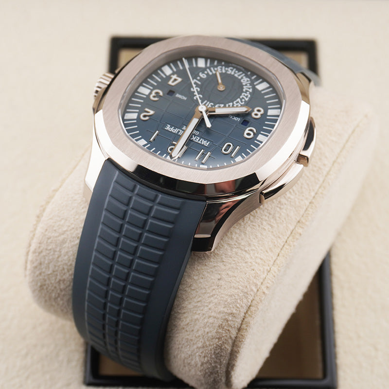 Patek Philippe Aquanaut White Gold Travel Time Baby Blue Dial 5164G-001